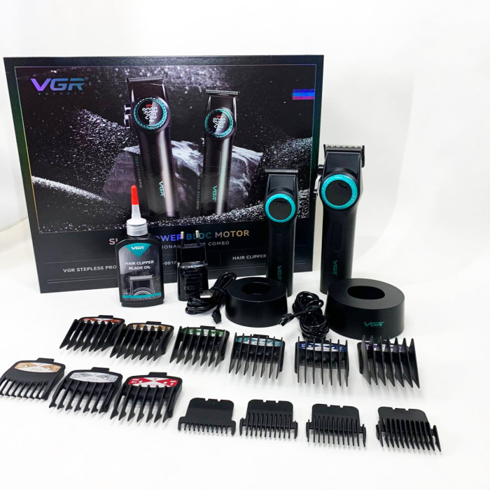 Набір VGR 2 в 1 V-001 V-977 BLACK, акумуляторна машинка для стрижки та триммер. Колір: чорний