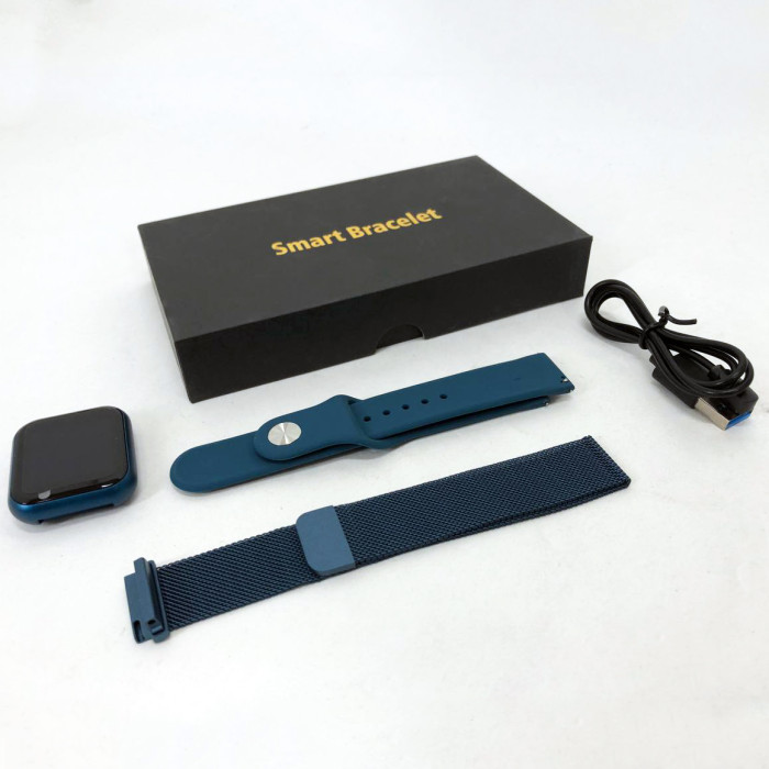 Smart Watch T80S, два браслети, температура тіла, тиск, оксиметр. Колір: синій