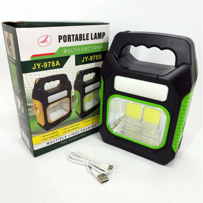 Портативний ліхтар лампа JY-978B акумуляторний із сонячною панеллю + Power Bank. Колір: зелений