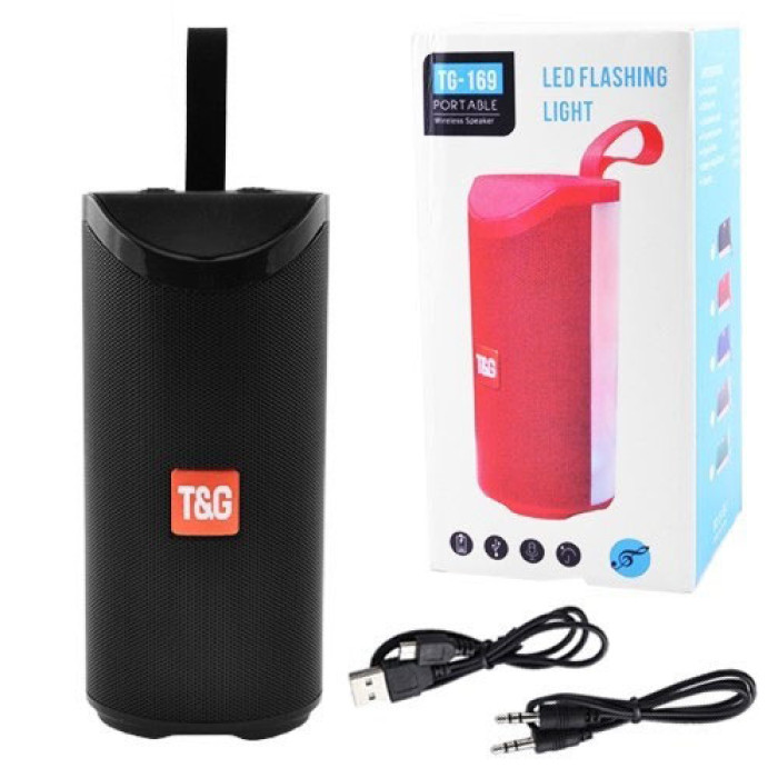 Портативна Bluetooth колонка TG-169 з різнокольоровим підсвічуванням FM-радіо 5Wx2. Колір чорний