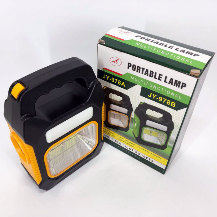Портативний ліхтар лампа JY-978B акумуляторний із сонячною панеллю + Power Bank. Колір жовтий