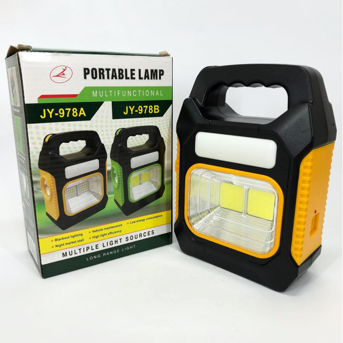 Портативний ліхтар лампа JY-978B акумуляторний із сонячною панеллю + Power Bank. Колір жовтий