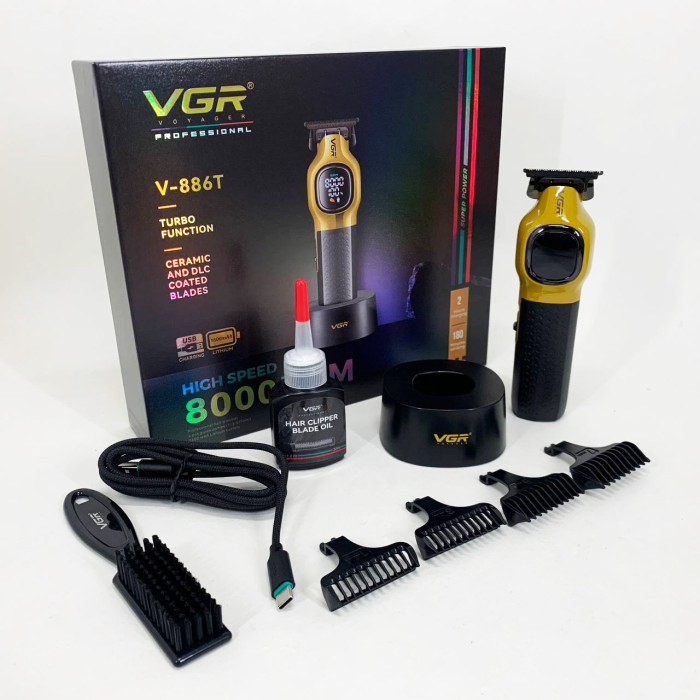 Тример для стрижки волосся VGR V-886T GOLD 8000RPM 4 насадки