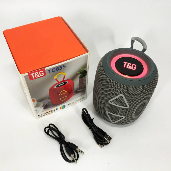 Портативна колонка TG655 5W з RGB підсвічуванням та ремінцем, Гучна блютуз колонка. Колір: сірий