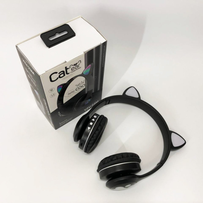 Бездротові навушники з котячими вушками та RGB підсвічуванням Cat VZV 23M. Колір: чорний