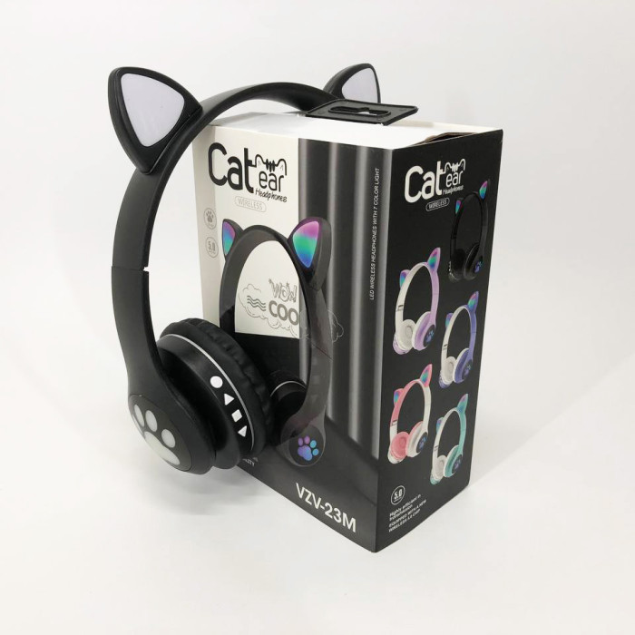 Бездротові навушники з котячими вушками та RGB підсвічуванням Cat VZV 23M. Колір: чорний