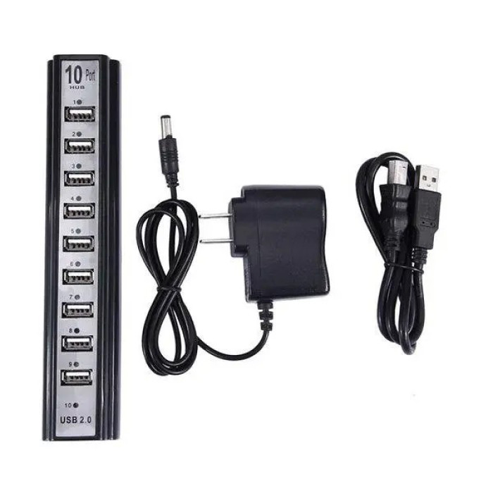 Розгалужувач USB HUB на 10 портів з активною зарядкою 220V, Розгалужувач юсб, Хаб для ноутбука