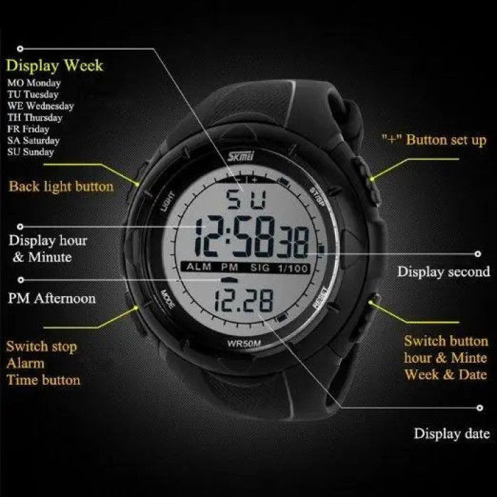 Чоловічий годинник SKMEI 1025BK ARMY BLACK, годинник тактичний протиударний. Колір: чорний