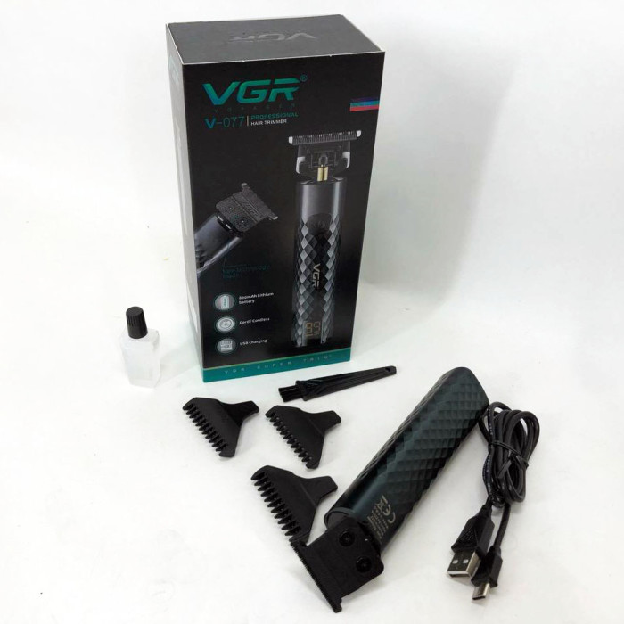 Тример для стрижки волосся, вусів, бороди VGR V-077 з USB зарядкою, корпус метал, триммер бездротовий
