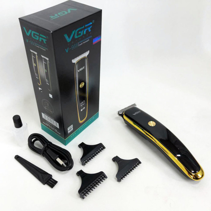 Тример для стрижки волосся та бороди VGR V-966 LED Display, машинка чоловіча для гоління. Колір: золотий