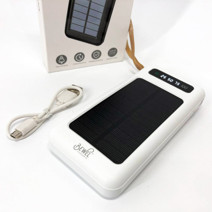 Power Bank Solar Smart 1015 зарядний пристрій на сонячній батареї 20000mAh з індикатором заряду Білий