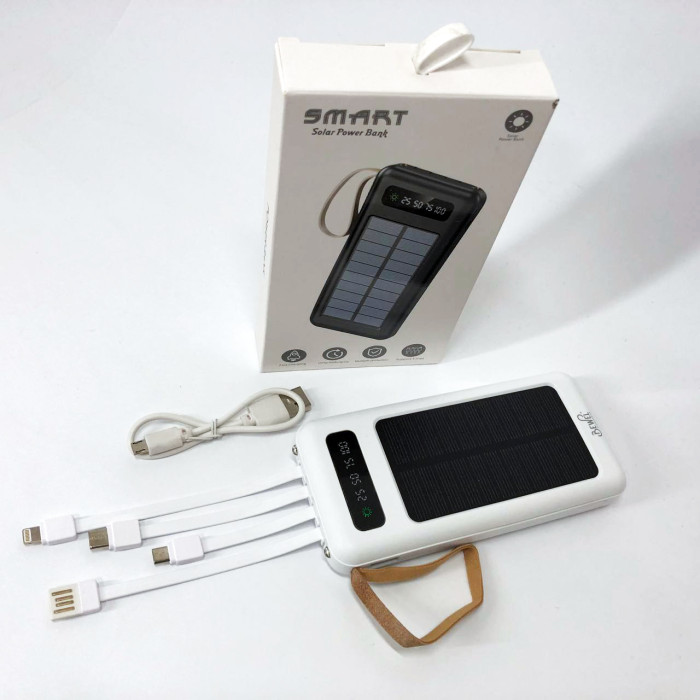 Power Bank Solar Smart 1015 зарядний пристрій на сонячній батареї 20000mAh з індикатором заряду Білий