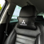 Подушки Mitsubishi з натуральної шкіри, Автоподушки на підголовник + шкіряний брелок з логотипом