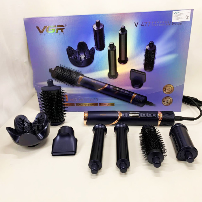 Фен-стайлер для волос 7в1 VGR V-477 DARK Blue Professional 1400 Вт 7 насадок