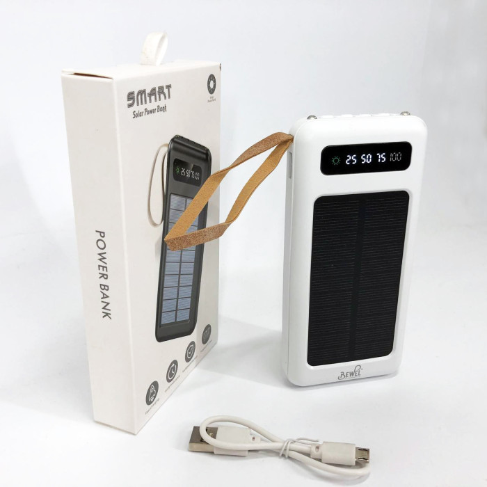 Power Bank Solar Smart 1015 зарядний пристрій на сонячній батареї 20000mAh з індикатором заряду Білий