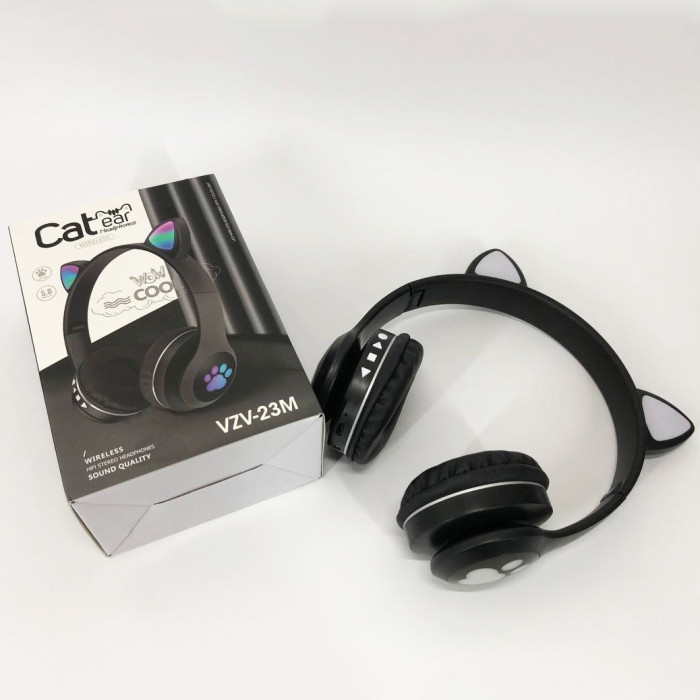 Бездротові навушники з котячими вушками та RGB підсвічуванням Cat VZV 23M. Колір: чорний
