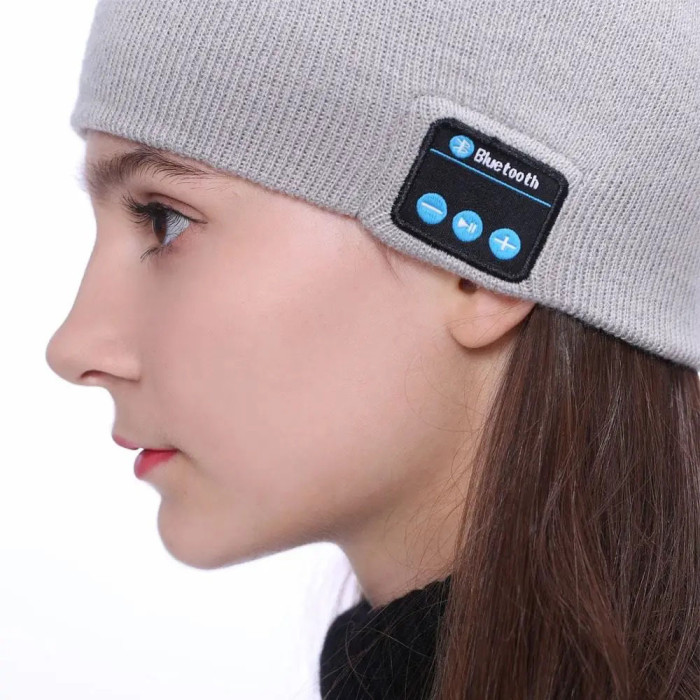 Портативна колонка шапки з bluetooth навушниками SPS Hat BT True. Колір: сірий