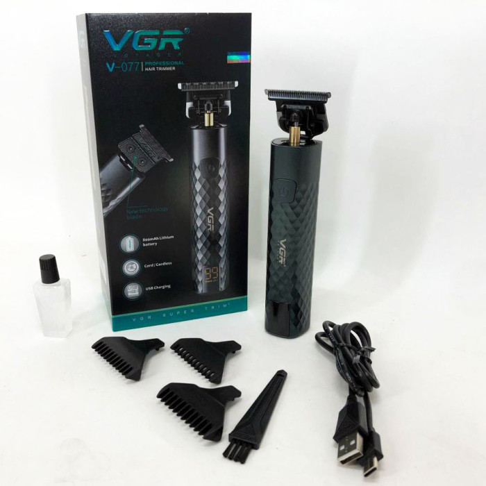 Тример для стрижки волосся, вусів, бороди VGR V-077 з USB зарядкою, корпус метал, триммер бездротовий