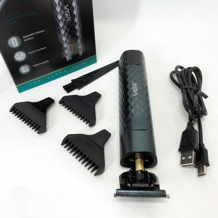 Тример для стрижки волосся, вусів, бороди VGR V-077 з USB зарядкою, корпус метал, триммер бездротовий