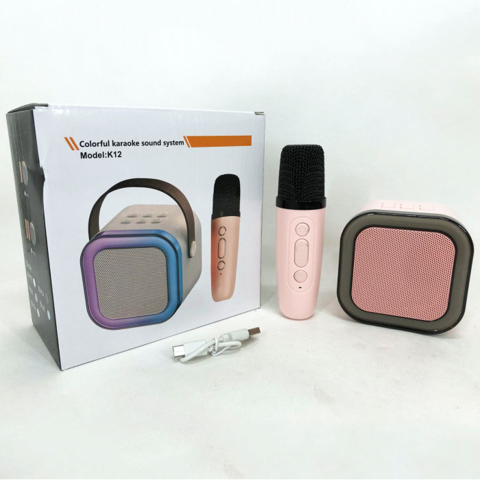 Портативна колонка з караоке мікрофоном та RGB підсвічуванням K12 10W Bluetooth. Колір: рожевий