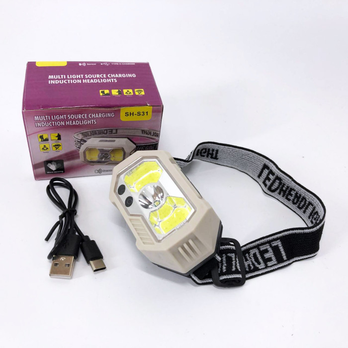 Ліхтар налобний SH-S31-XPE+COB(white+red), Ліхтар акумуляторний для риболовлі, Ліхтар для рятувальників