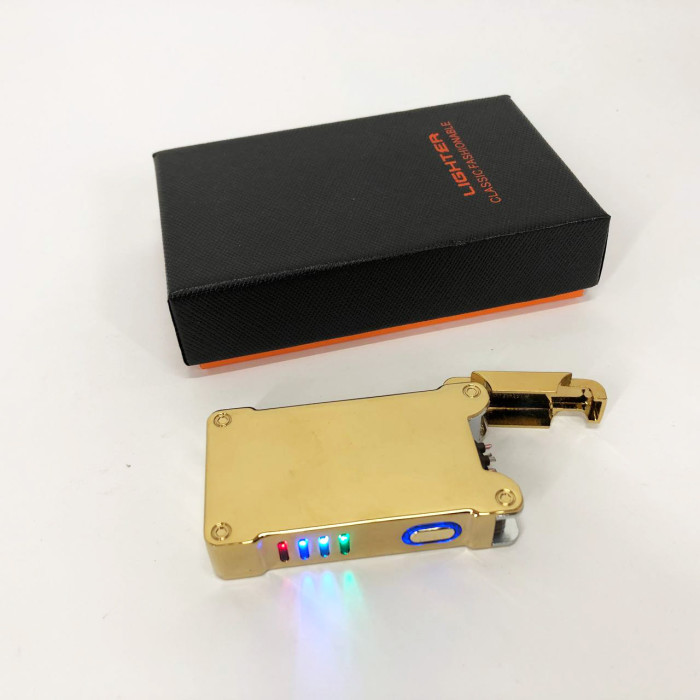 Дугова електроімпульсна запальничка із USB-зарядкою ліхтариком LIGHTER HL-437, Юсб запальничка. Колір: золотий
