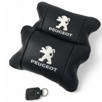 Набір подушок Peugeot із шкіри + брелок у подарунок, Автоподушки з вишивкою