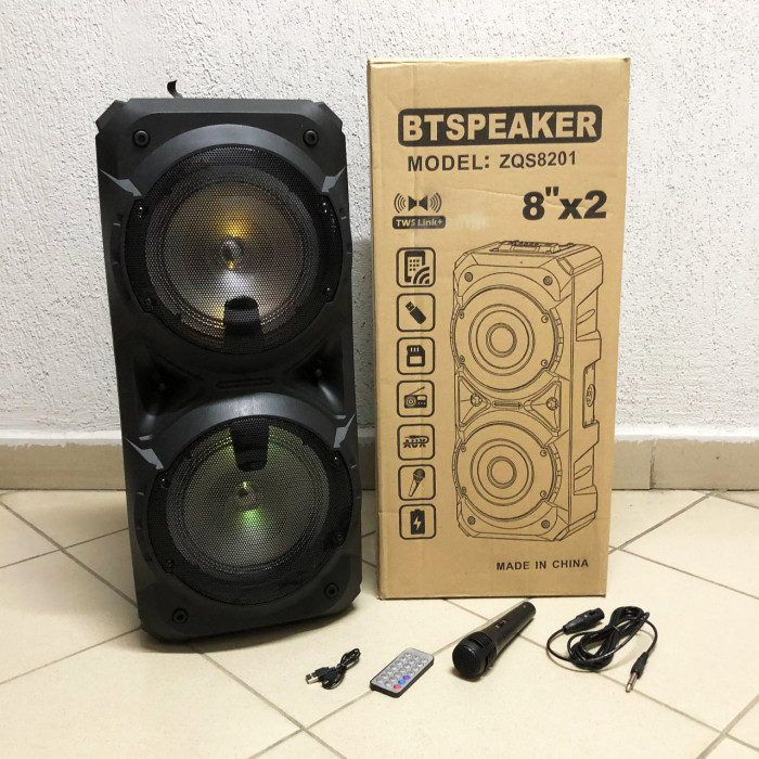 Колонка ZQS-8201 Бездротова переносна акустична Bluetooth з підсвічуванням мікрофоном AUX пульт Д/У