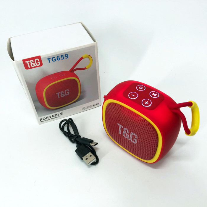 Портативна Bluetooth-колонка TG659 з ремінцем, Гучна блютуз колонка для вечірки. Колір: червоний