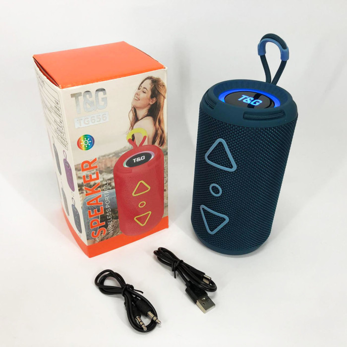 Bluetooth колонка портативна TG656 FM-радіо, потужна переносна акустична колонка. Колір: синій