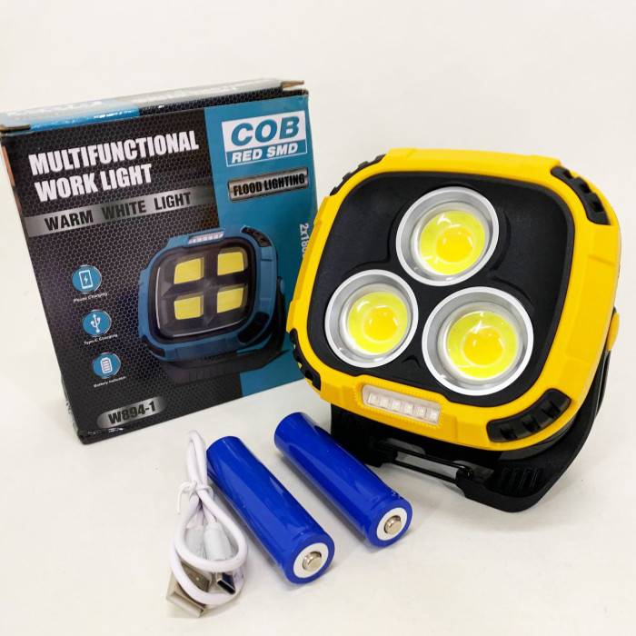 Прожектор ліхтар кемпінг W891-1-3COB(White+Yellow)+5SMD(Red) Power bank