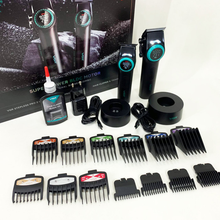 Набір VGR 2 в 1 V-001 V-977 BLACK, акумуляторна машинка для стрижки та триммер. Колір: чорний