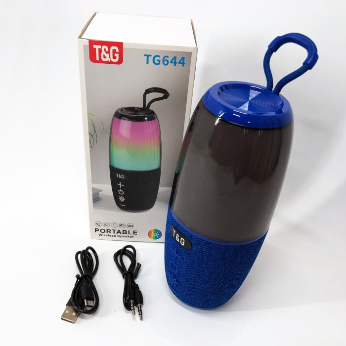 Портативна колонка TG644 5W з RGB підсвічуванням та ремінцем, музичні колонки для вулиці. Колір: синій