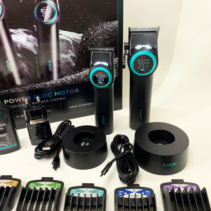 Набір VGR 2 в 1 V-001 V-977 BLACK, акумуляторна машинка для стрижки та триммер. Колір: чорний