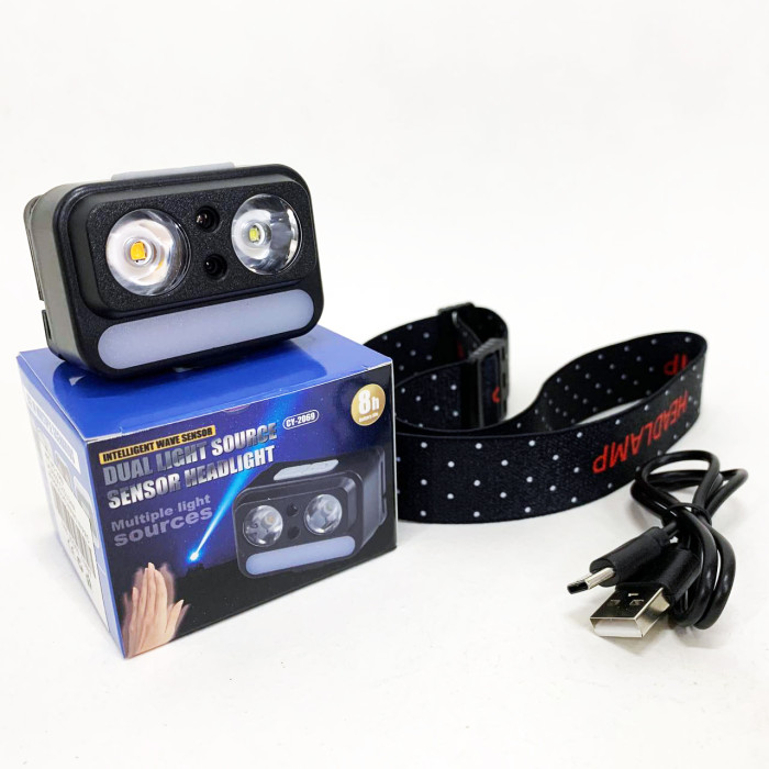 Ліхтар налобний 2069-XPG+XPG+5SMD Motion sensor