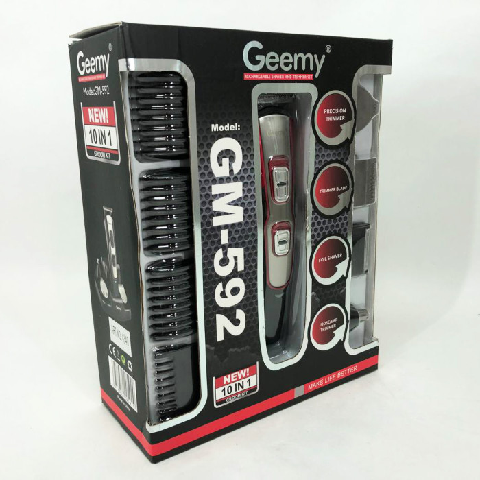 Машинка для стрижки 10в1 GEMEI GM-592, машина для окантування, підстригальна машинка. Колір: червоний