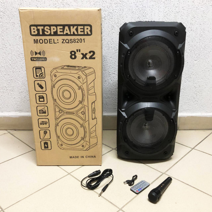 Колонка ZQS-8201 Бездротова переносна акустична Bluetooth з підсвічуванням мікрофоном AUX пульт Д/У