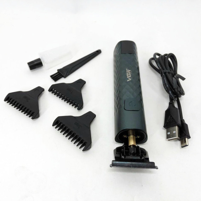 Тример для стрижки волосся, вусів, бороди VGR V-077 з USB зарядкою, корпус метал, триммер бездротовий