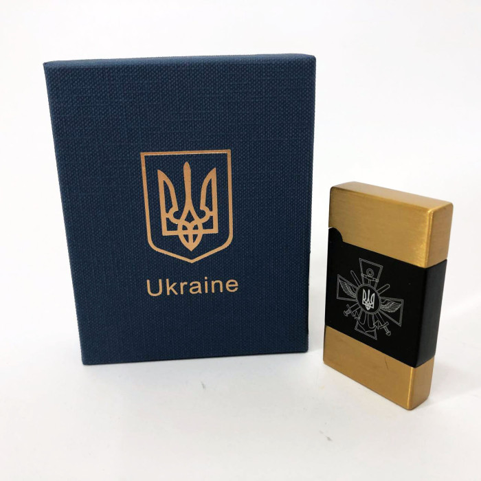 Запальничка газова Україна (Подарунка, турбо полум'я) HL-393-1. Колір: золото