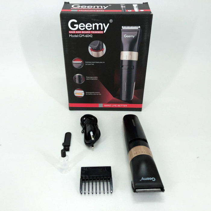 Акумуляторна машинка для стрижки волосся Gemei GM-6042, окантувальна машинка. Колір: чорний