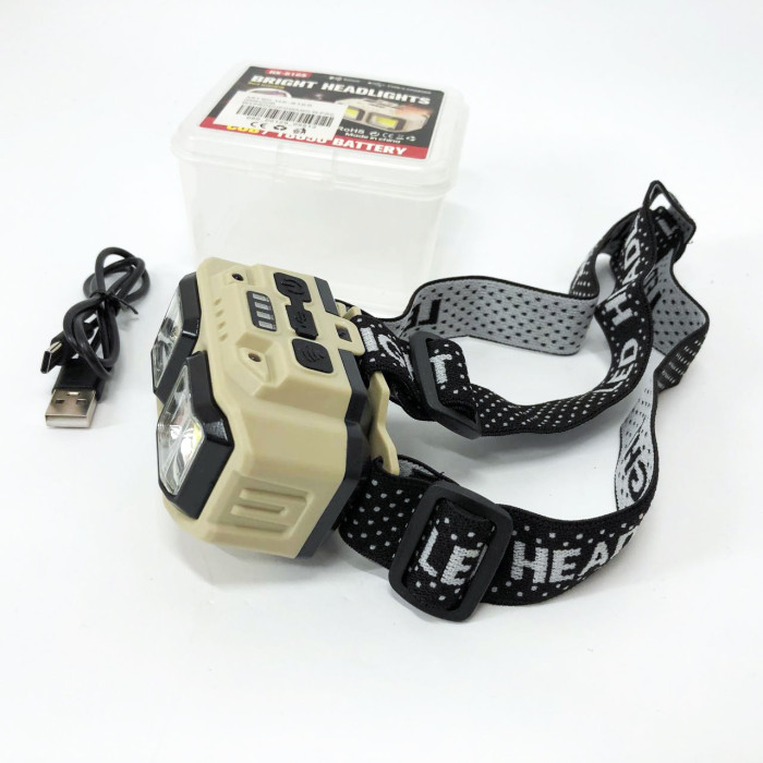 Ліхтар налобний акумуляторний Bailong HX-816S 2COB(white+red) із сенсорним датчиком вологозахист