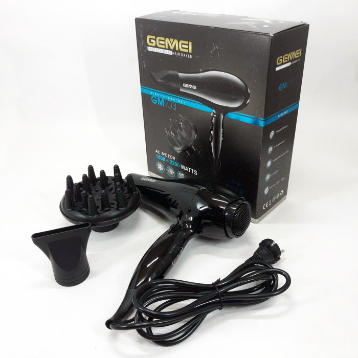 Професійний фен Gemei GM-103 2200Вт для сушіння укладання волосся режими швидкості, температури, сенсор