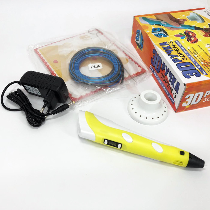 3D ручка Smart 3D Pen 2 c LCD дисплеєм, Дитяча електро ручка для фігурок із пластику. Колір: жовтий