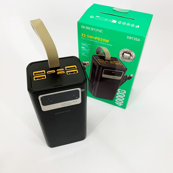 Портативний зарядний пристрій Power Bank BOROFONE DBT35A 40000mAh із вбудованими кабелями