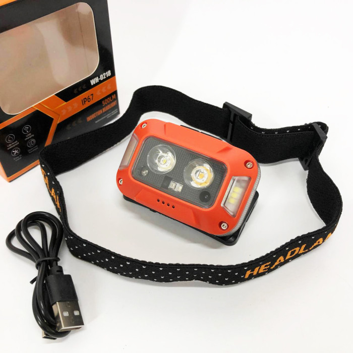 Ліхтар налобний WH-0218-XPG(white+yellow)+SMD(red), Налобний ліхтар для туризму риболовлі та полювання