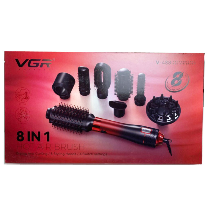Фен-щітка стайлер VGR 8 в 1 V-488. Колір: червоний