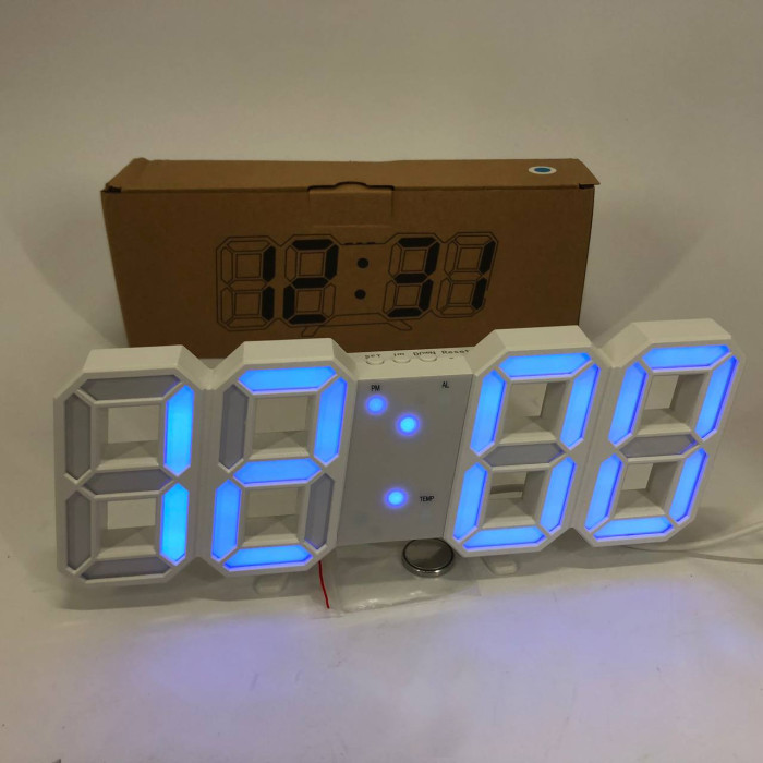 Годинник настільний LY-1089 з білим підсвічуванням LED синій, Годинник настільний професійний електронний