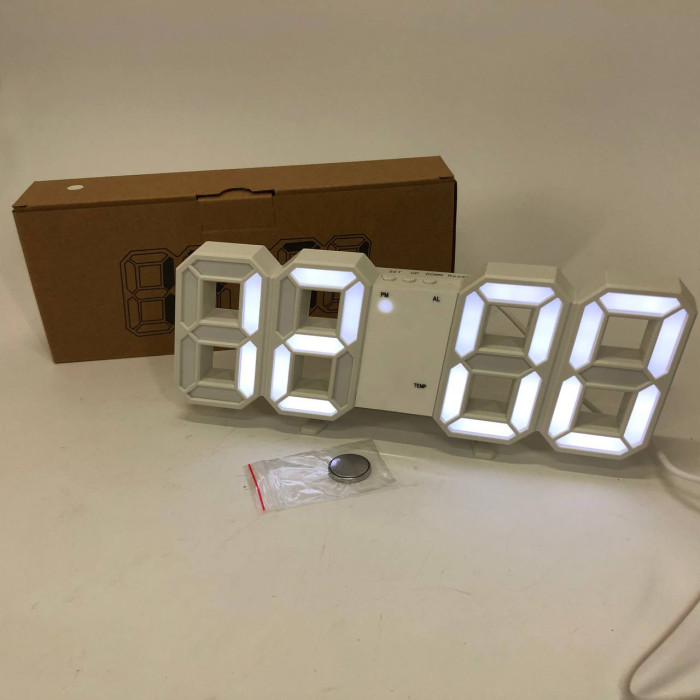Годинник настільний LY-1089 з білим підсвічуванням LED білий, Годинник електронний світиться, Електронний годинник VST