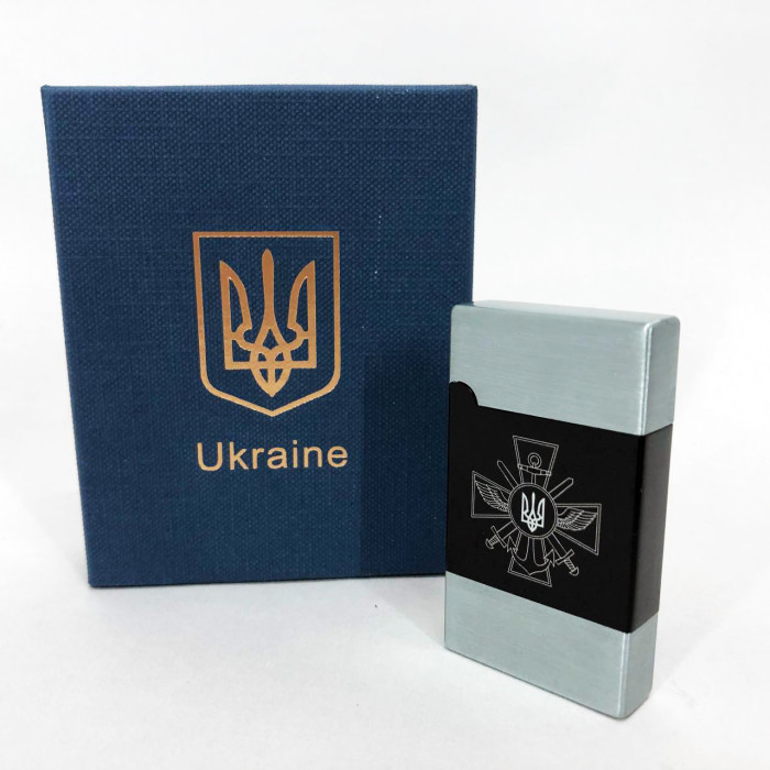 Запальничка газова Україна (Подарунка, турбо полум'я) HL-393-1. Колір: срібло