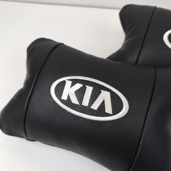 Автодушки 2 шт на підголовник Kia / Кіа, натуральна шкіра, чорні, Підголовник для авто з комфортом